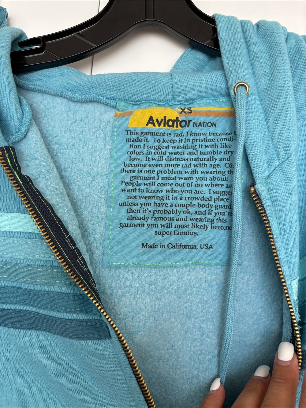 Aviator Nation Teal Zip Hoodie & Jogger Set with Stripe Detail - Picture 2 of 6